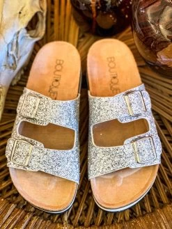 Beach Babe Glitter Sandal Slides - Silver