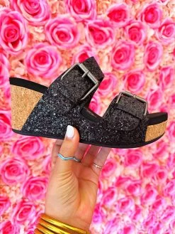 Glitter Glee Wedge Sandal - Black