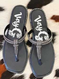 Fifi's Twisted Rhinestone Flip Flop Sandals - Black