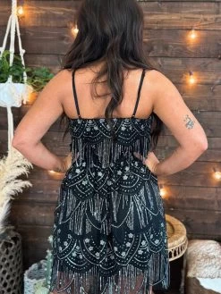 PREORDER Star Of The Show Fringe Adjustable Strap Dress - Black -Southern Fried Chics PhotoJun012023 13800PM 1