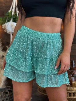 Ruffles And Rust Shorts - Turquoise