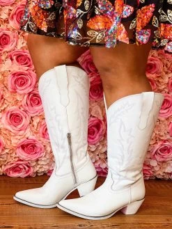 Loretta Boot - White - Wide Calf -Southern Fried Chics PhotoJun01 40204PM
