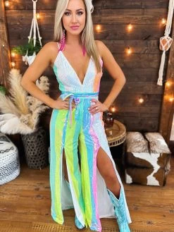 PREORDER Neon Rainbow Sequin Jumpsuit