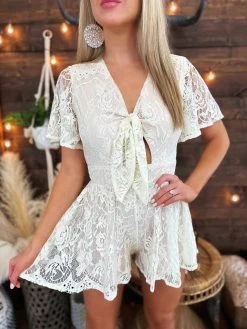 PREORDER Last Dance Lace Romper - Ivory