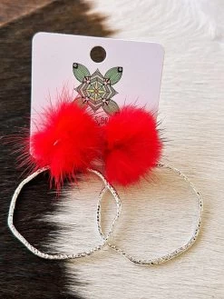 Hoop N Holler Silver Earrings - Red