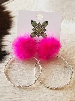 Hoop N Holler Silver Earrings - Hot Pink