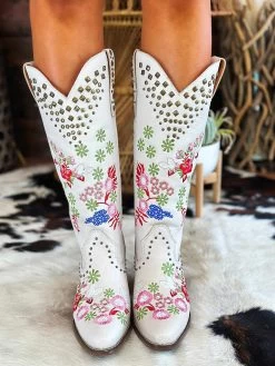 Poppy Studded Boot By Dan Post - White -Southern Fried Chics PhotoJun072023 30506PM