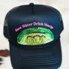 Save Water Drink Margs Sequin Lime Trucker Hat - Black Pink -Southern Fried Chics PhotoJun152023 102726AM