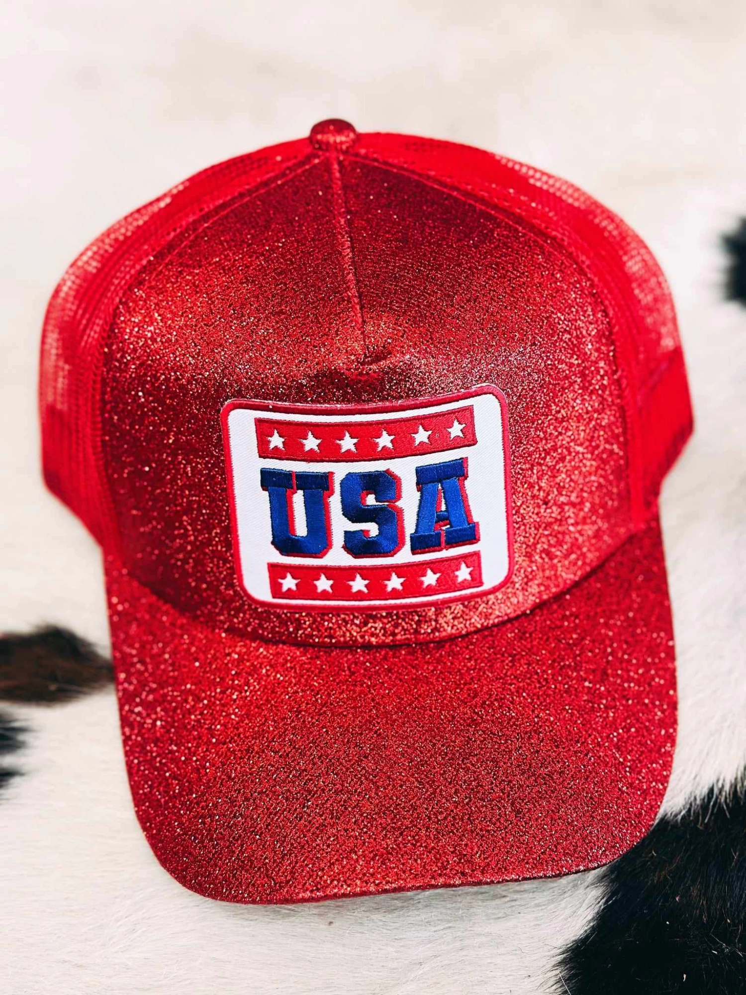 Retro USA Hat - Red Glitter 3 Retro USA Hat - Red Glitter