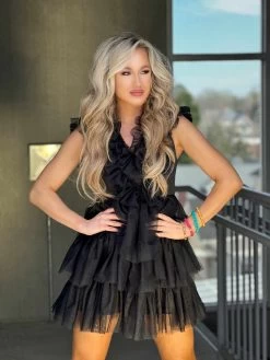 The Marsha Ruffle Organza Mini Dress - Black -Southern Fried Chics PhotoMar092023 23259PM