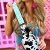 PREMIUM On The Go Cow Print With Diamond Turquoise Strap Sling Bag