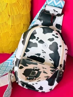 PREMIUM On The Go Cow Print With Diamond Turquoise Strap Sling Bag 7 PREMIUM On The Go Cow Print With Diamond Turquoise Strap Sling Bag -Southern Fried Chics PhotoMar212023 114154AM