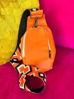 PREMIUM On The Go Orange With Multi Orange Strap Sling Bag