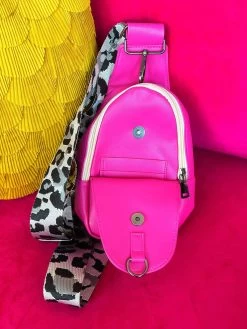 PREMIUM On The Go Hot Pink With Grey Strap Sling Bag -Southern Fried Chics PhotoMar212023 114933AM