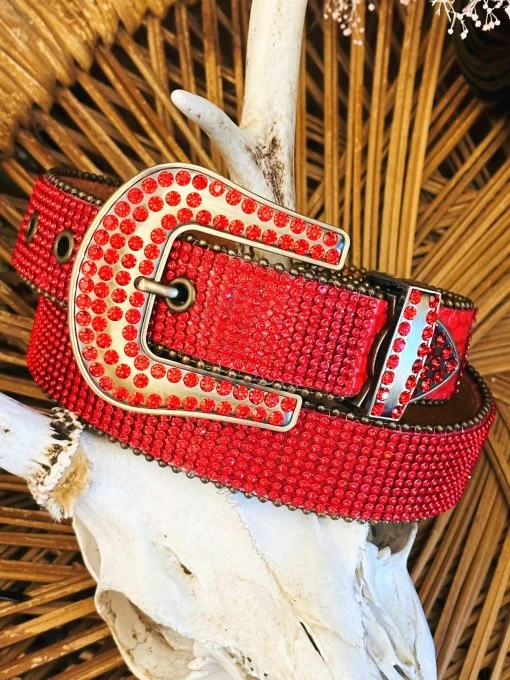 Rhinestone Cowgirl Belt - Red 3 Rhinestone Cowgirl Belt - Red -Southern Fried Chics PhotoMar302023 95755AM