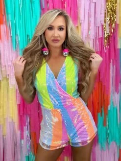 Neon Rainbow Sequin Romper