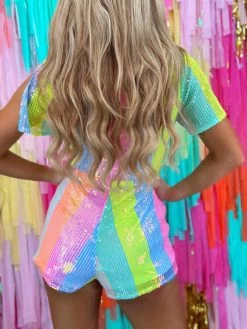 Neon Rainbow Sequin Romper -Southern Fried Chics PhotoMay092023 31104PM