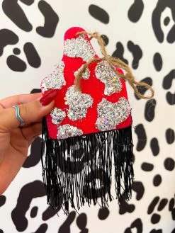 Pink Cow Tag Fringe Freshie
