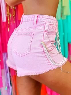 Center Stage Rhinestone And Pearl Shorts - Pink -Southern Fried Chics PhotoMay252023 34832PM