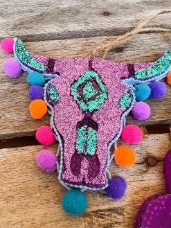 Purple Glitter Steer Pom Poms Freshie