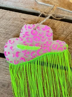 Pink And Green Cowgirl Hat And Fringe Freshie