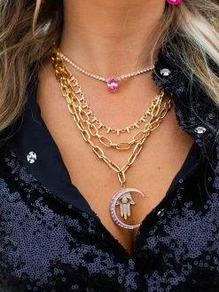 Hamsa Moon Charm Necklace