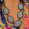 Boho Oval Clear Crystal Black Metal Necklace