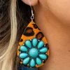 Brown Leopard Turquoise Flower Teardrop Earrings -Southern Fried Chics SFCoct22 170
