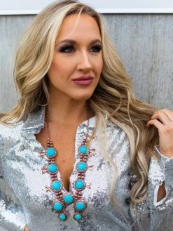 Vintage Marble Round Turquoise Copper Necklace -Southern Fried Chics SFCoct22 39