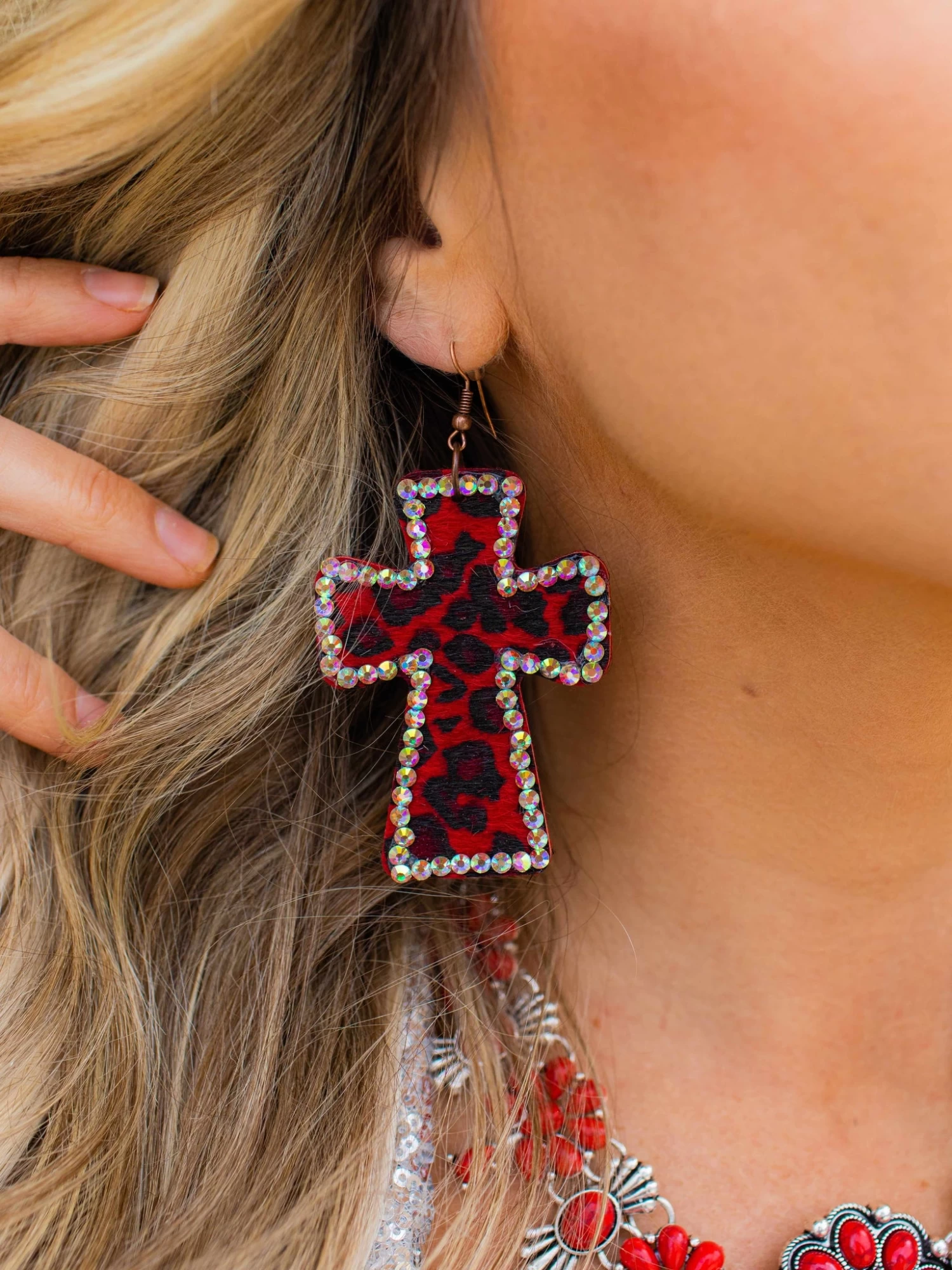 Crystal Cross Leopard Red Earrings 3 Crystal Cross Leopard Red Earrings
