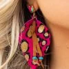 Fuchsia Leopard Leaves Gold Earrings -Southern Fried Chics SFCoct22 70