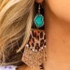 Glitzy Leopard Square Turquoise Stone Earrings -Southern Fried Chics SFCoct22 83