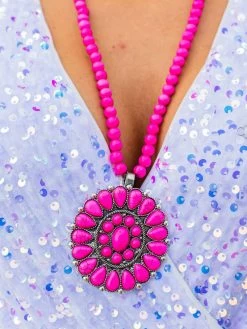 Marble Hot Pink Vintage Circle Necklace