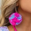Big Pom Puffer Earrings - Pink And Blue