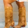 All Around The Fringe — Wide Calf Western Fringe Boots In Tan Leather