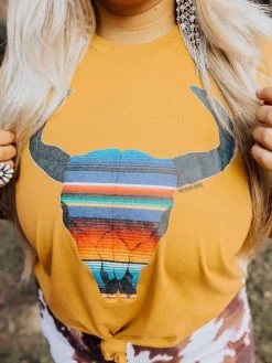 Serape Skull Tee - Mustard -Southern Fried Chics Serape Skull Tee Mustard T Shirts 2