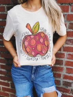 Teacher Apple Tee - Cream
