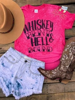 Whiskey Bent And Hell Bound Bleached Tee - Heather Red