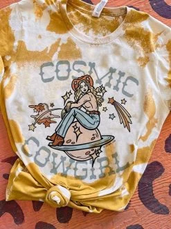 Cosmic Cowgirl Mustard Bleach T-shirt